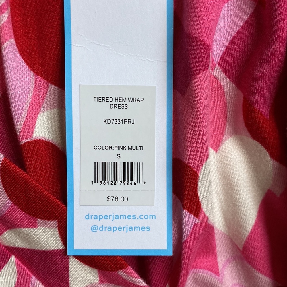 Draper James RSVP Heart Print Long Sleeve Faux Wrap Tiered Dress, New with Tags - Picture 4 of 7